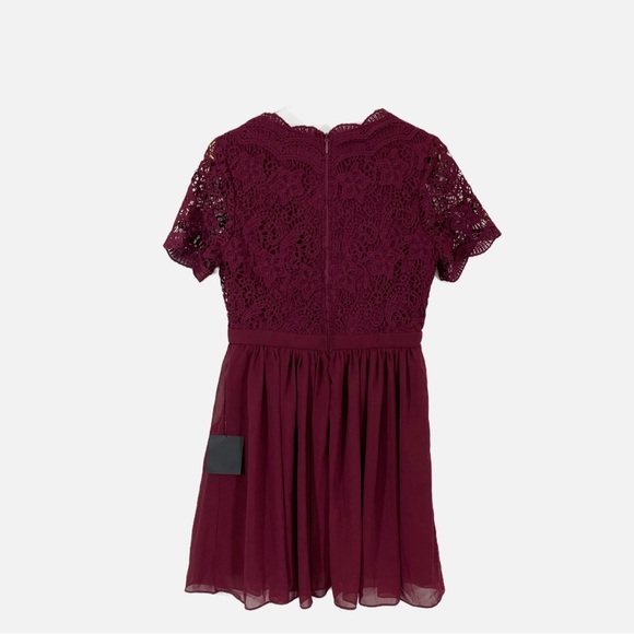 Lulus NWT Angel in Disguise Burgundy Lace Skater‎ Dress fit Flare Pleated - Picture 6 of 11